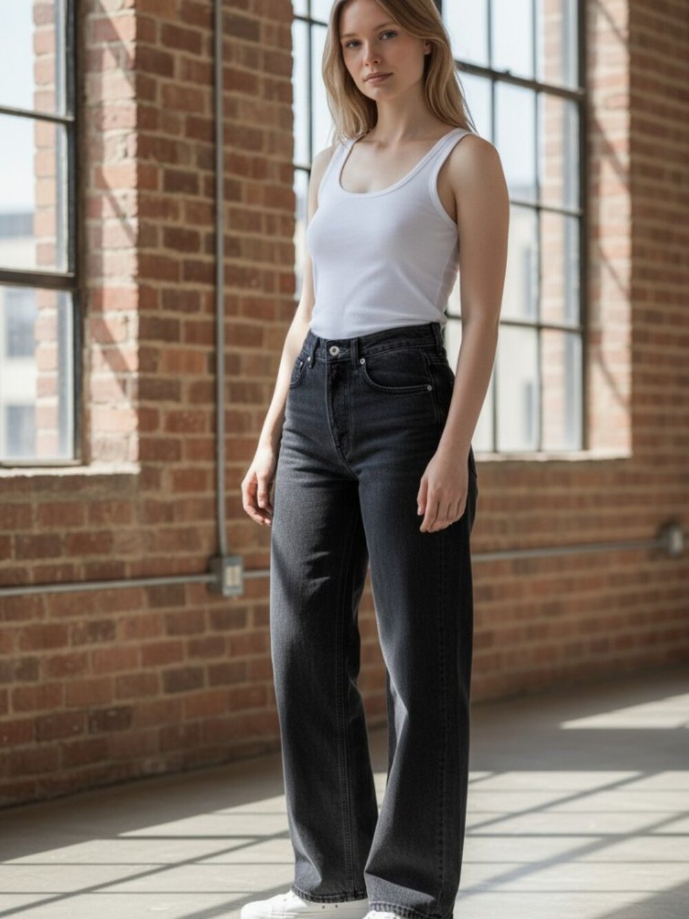 Reformation High Rise Wide Leg Jeans Washed Grey Black Size 24 A31